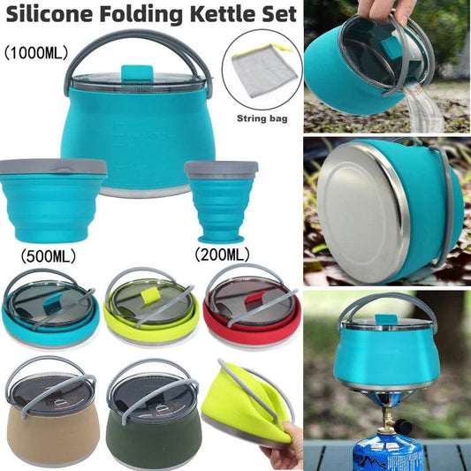 1-3pcs Silicone Folding Kettle Cup Set Portable Collapsible Boiling Water Pot Drinking Cups Bowl Tableware Set Outdoor Camping - Outdoor Travel Store