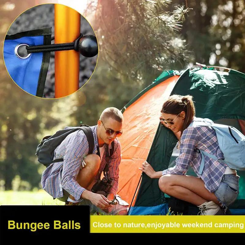 10pcs/set Hiking Tent Accessories Elastic Rope Ball Bungee Cord Tarp Tie Down Strap - Black Camping - Outdoor Travel Store