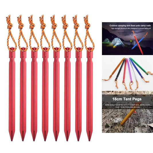 18cm Tent Pegs Aluminum Tent Stake Ground Nails with Reflective Rope Outdoor Camping Hiking Equipment Tent Accessories - Outdoor Travel Store