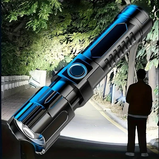 1pc Multi-functional Outdoor Strong Light LED Long-range Telescopic Zoom Flashlight, Plastic USB Rechargeable Flashlight - Outdoor Travel Store