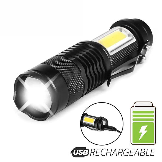 2000LM MINI Flashlights Built in Battery USB Charging LED Flash Light COB Zoomable Waterproof Tactical Torch Lamp Bulbs Lantern - Outdoor Travel Store
