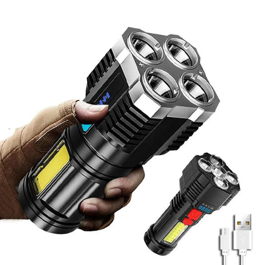 4-5 Core LED Flashlight COB Strong Side Light Outdoor Portable Home Torch USB Rechargeable Flashlight Lantern With Power Display - Outdoor Travel Store