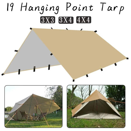 4x4m 4x3m 3x3m 19 Hang Points Tent Tarp Survival Sun Shelter Shade Canopy Outdoor Backpacking Waterproof Camping Awning SunShade - Outdoor Travel Store