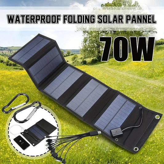 70W Foldable Solar Panel 5V USB Portable Battery Charger for Cell Phone Outdoor Waterproof Power Bank for Camping Accessories - Outdoor Travel Store