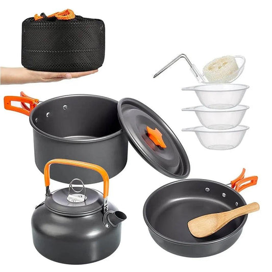Camping Cookware Kit Outdoor Aluminum Cooking Set Water Kettle Pan Pot Travelling Hiking Picnic BBQ Tableware Equipment - Outdoor Travel Store