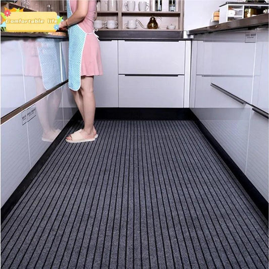 DIY Washable Non-slip Kitchen Mat Doormat Long Corridor Carpet Bathroom Hallway Entrance Solid Color Stripe Kitchen Rug - Outdoor Travel Store