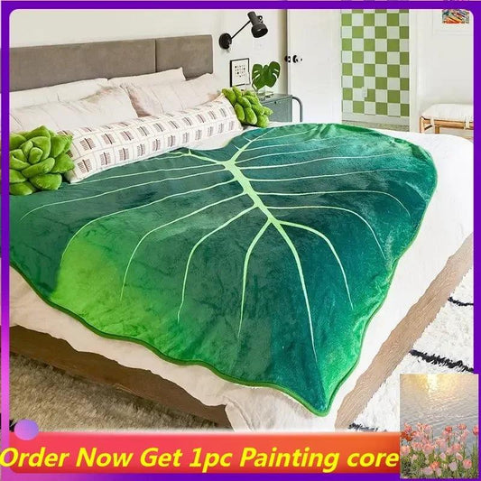 Flannel Blanket Leaf Shaped Blankets Sofa Throw Ins Large Green Leaves Blankets for Bed Sofa Bedspread Home Decor Manta - Outdoor Travel Store