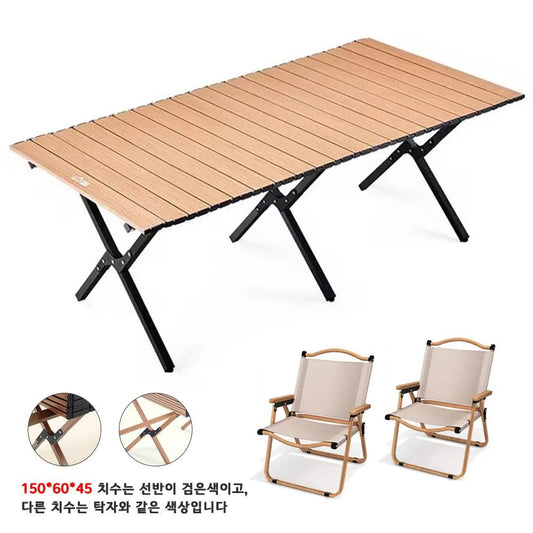 Folding Table Chair Carbon Steel Carbon Steel Egg Roll Portable Beach Table Outdoor Camping Chair Wood Grain Tourist Lunch Table - Outdoor Travel Store