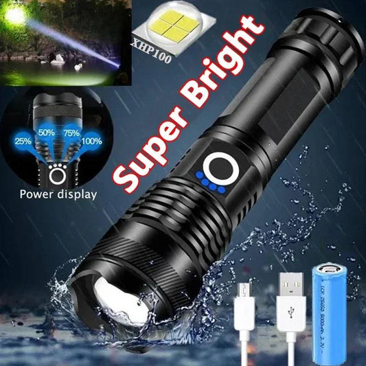 High Power XHP100 Led Flashlight Rechargeable 4 Core Torch Zoom Usb Hand Lantern For Camping, Outdoor & Emergency Use - Outdoor Travel Store