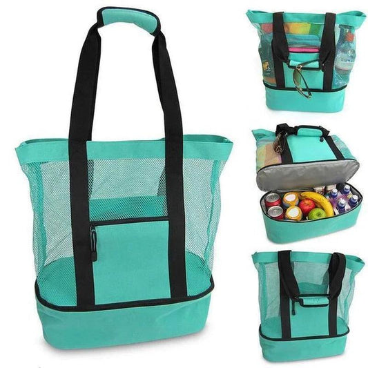 Large Mesh Beach Cooler Bag Outdoor Camping Picnic Bag Storage Bag Drink Food Cooler Tote Bag Thermal Insulation Lunch Box - Outdoor Travel Store