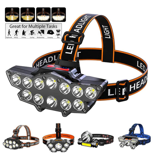 LED High Power Headlamp USB Rechargeable Head-mounted Flashlight Outdoor Waterproof Spotlight Torch Strong Light Head Lamp - Outdoor Travel Store