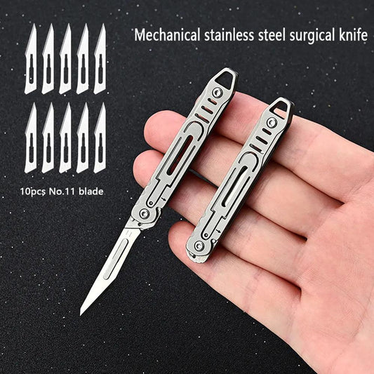Machinery Stainless Steel Folding Scalpel Medical Folding Knife EDC Outdoor Unpacking Pocket Knife with 10pcs Replaceable Blades - Outdoor Travel Store