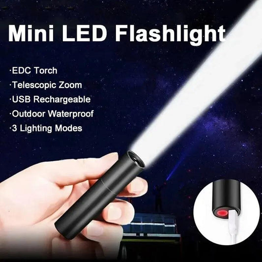 Mini Telescopic Zoom Flashlight 3 Light Mode Torch USB Rechargable Waterproof Powerful Flashlights Outdoor Portable Torch Lamp - Outdoor Travel Store