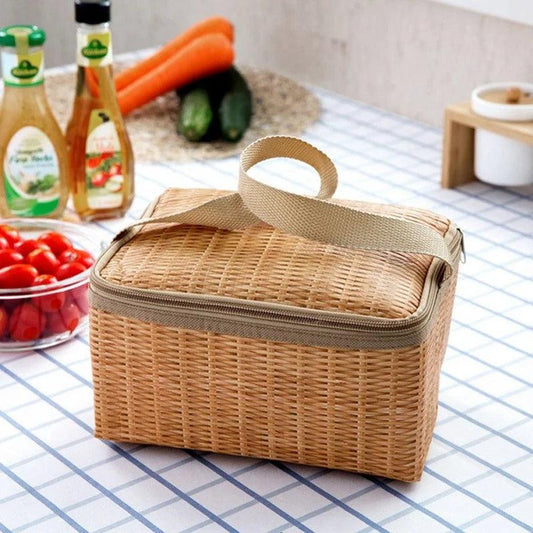 Portable Wicker Rattan Outdoor Picnic Bag Waterproof Tableware Insulated Thermal Cooler Food Container Basket for Camping Picnic - Outdoor Travel Store