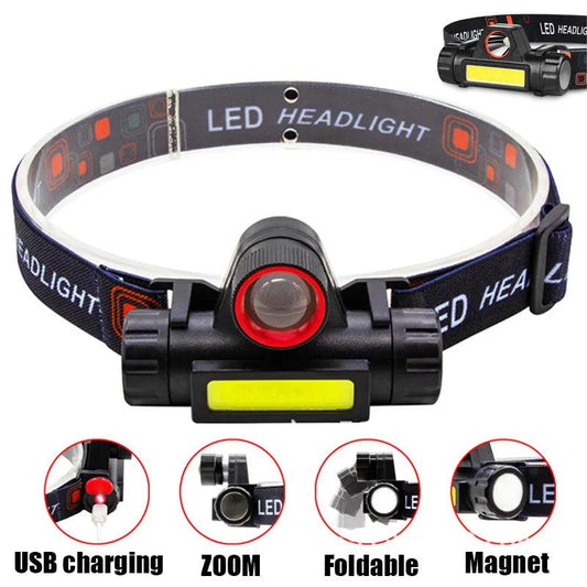 Q5+COB Mini Led Zoomble Headlamp Usb Rechargeable Portable Headlight 18650 Built-in Battery Outdoor Fishing Camping Head Lantern - Outdoor Travel Store
