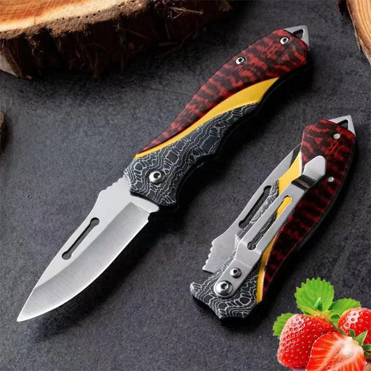 Stainless Steel Fruit Knife Folding Pocket Knife Outdoor Camping Knife with Non-slip Hunting Knife Outdoor Survival Knife - Outdoor Travel Store