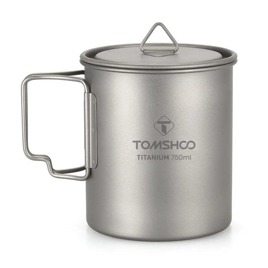 TOMSHOO Ultralight 750ml Titanium Cup Outdoor Portable Camping Picnic Water Cup Mug with Foldable Handle - Outdoor Travel Store