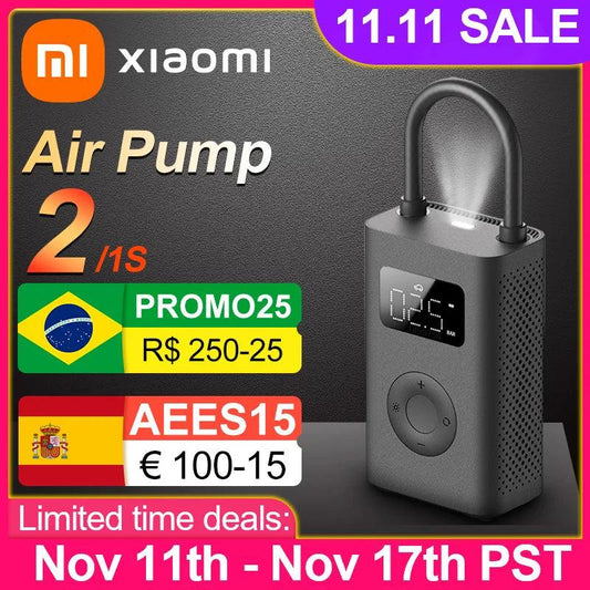 Xiaomi Mini Portable Air Pump 2 Mijia Electric Air Compressor Treasure 150PSI Type-C LED Multitool Inflator For Automotive Car S - Outdoor Travel Store