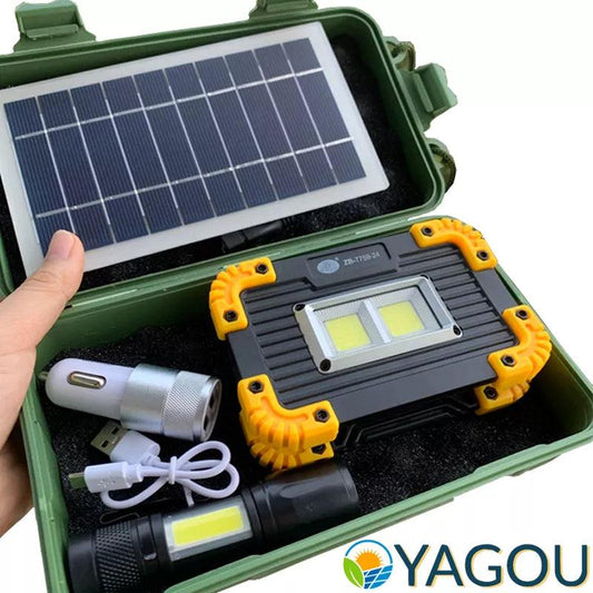 YAGOU Solar Panel Spotlight Set Portable Super Bright Saving COB LED Travel Light for Outdoor Camping Hike Fishing Solar Charger - Outdoor Travel Store